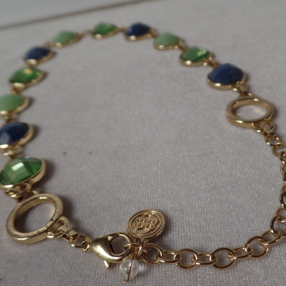 Bill Blass Goldtone Blue & Green Stones Necklace - Picture 8 of 12